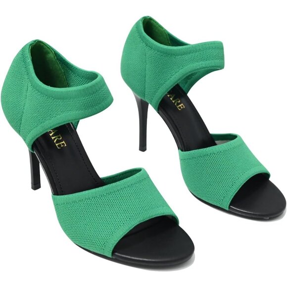 Sicare Peep Toe Heels Short-cuff Faux Leather Women Stretchy Knit Heel Sandal - Picture 10 of 10